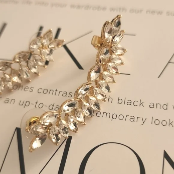 CZ MARQUISE Faceted Gold Statement Cuff Climbing Earrings Wedding Bridal - Picture 8 of 13